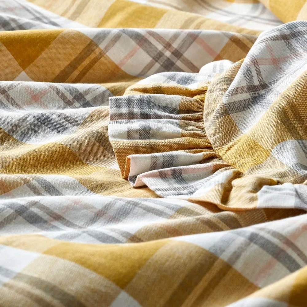 2 Mustard Plaid Ruffled Pillow Sham - Home Bedding